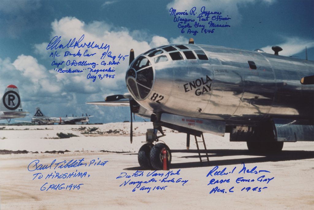 Photograph Of The Enola Gay And Bockscar Signed By Six Crew Members