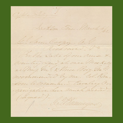 G. T. Beauregard Letter Signed