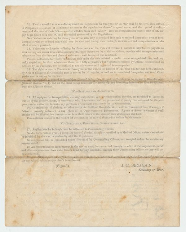Judah Benjamin Manuscript Document Signed