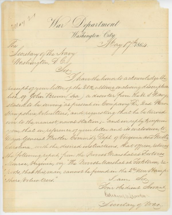Edwin Stanton, Autograph Letter, Signed