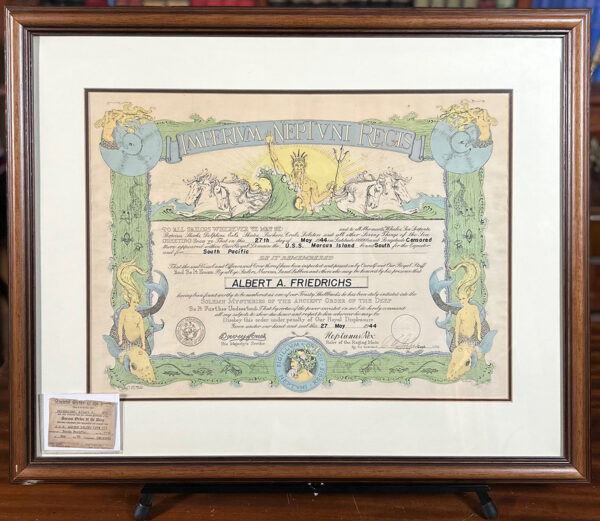 Shellback Writing Shellback Certificate, Crossing the Equator Group, Partly Printed ...