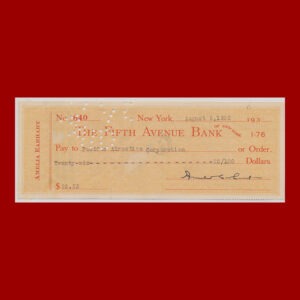 Amelia Earhart, Check, Signed