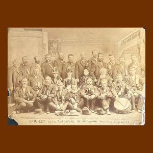 Iowa Infantry at Reunion, Co. K. 22nd, Iowa City, Sept. 22 & 23, 1886, Albumen Photograph