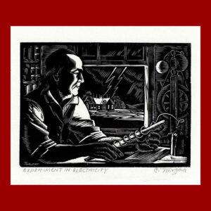Charles Turzak, Benjamin Franklin, Experiment in Electricity, Woodcut Print