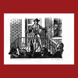 Charles Turzak, Alexander Hamilton Quiets the Mob, Woodcut Print