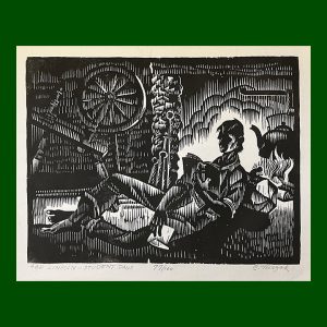 Charles Turzak, Abe Lincoln Student Days, Woodcut Print
