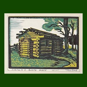 Charles Turzak, Lincoln's Birth Place, Woodcut in Three Colors, Artist Proof