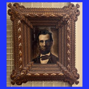 (Abraham Lincoln) Sherwin & Cotton Tile, In Elaborate Tramp Art Frame